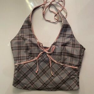 Sweet Chilling Plaid Halter Top